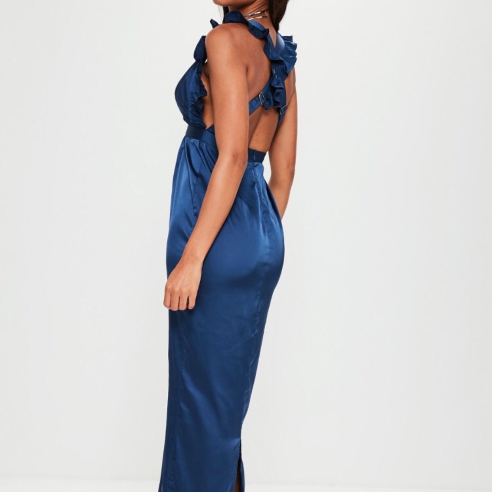 NWOT Navy Satin Drill Maxi Dress MISSGUIDED Size 6